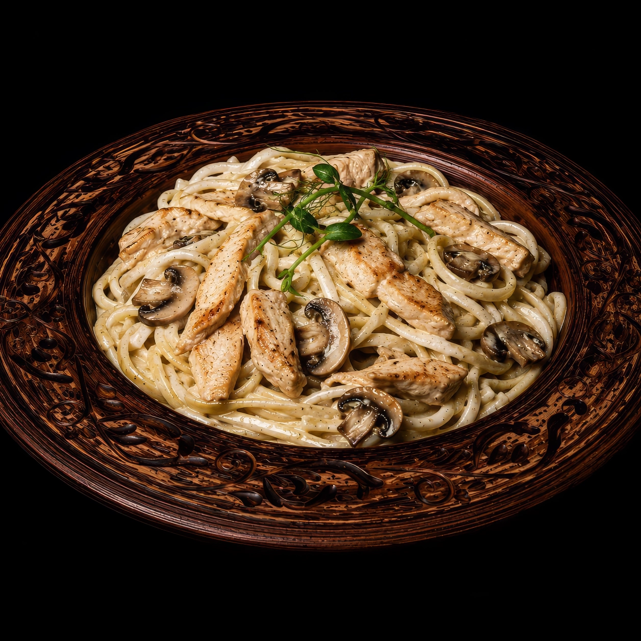 Паста с курицей и грибами
